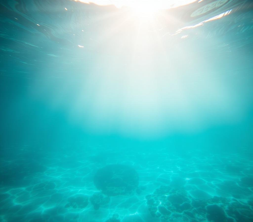 Luz do sol atravessando água turquesa de uma lagoa, símbolo de clareza e calma